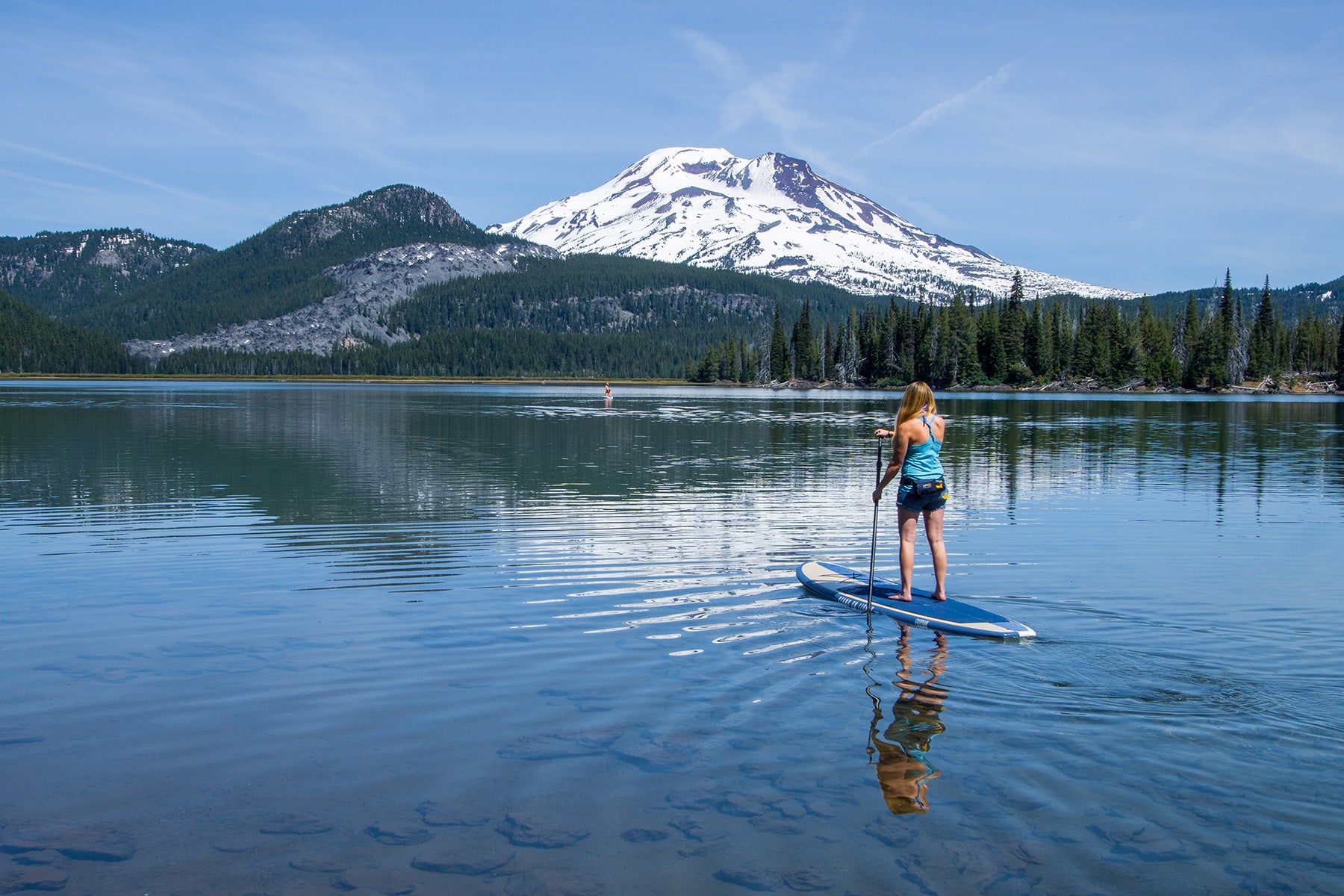 Paddling Caspian stand up paddleboard by Stand on Liquid at Sparks lake oregon
